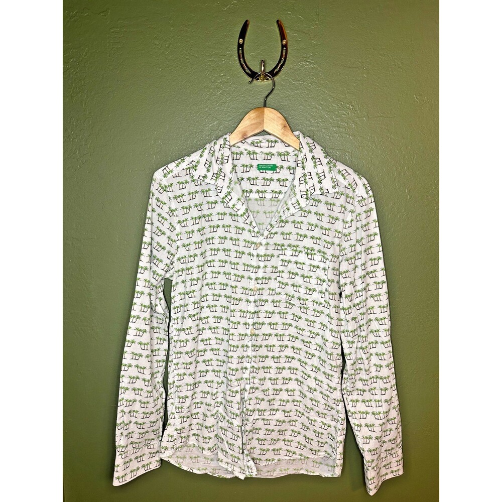 RARE United Colors of Benetton 100% cotton men's M button up long sleeve retro